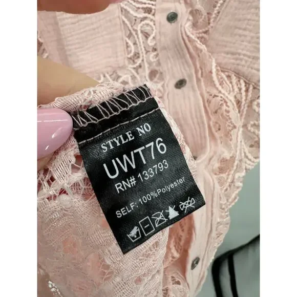 POL Lace Shacket Baby Pink Button Front Overshirt Jacket Women’s Large NWT - Picture 8 of 8